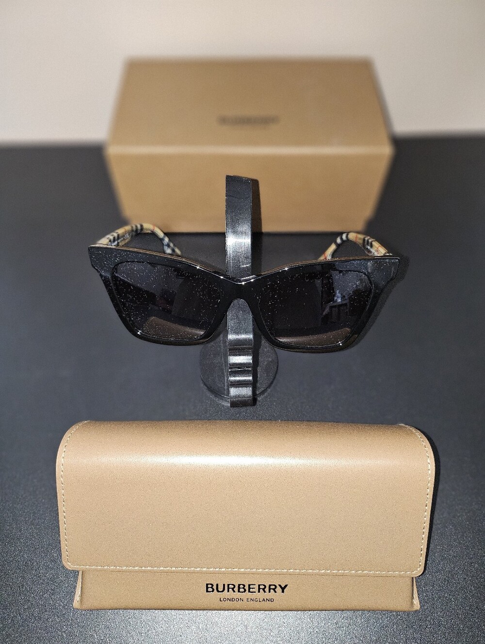 Burberry Black Sunglasses with Signature Check Temples